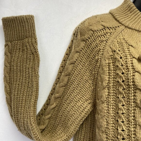 J.Crew Azra Cable Knit Pullover Sweater Women Medium Tan Mock Neck Wool Blend - Picture 15 of 16